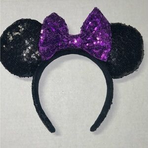 Sequin Mouse Ears Headband with Purple Bow